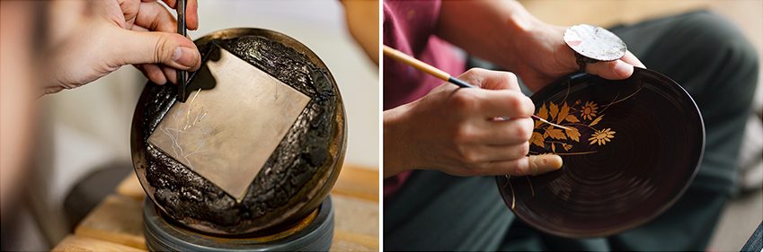 富山県高岡市の伝統工芸「蒔絵（まきえ）」「彫金（ちょうきん）」の職人による実演